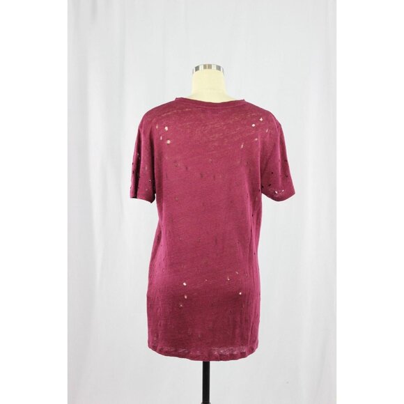 IRO Clay Burgundy 100% Linen Jersey Distressed Holes Crew Neck T-Shirt, Size S - Picture 6 of 13